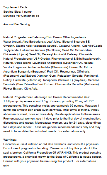 Natural Progesterone Balancing Skin Cream with Lavender - 85 grams