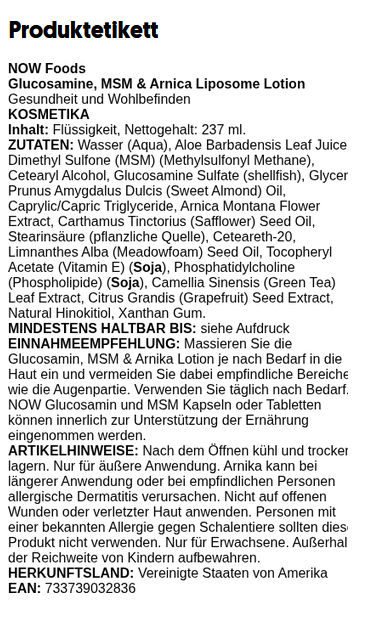 Glucosamine, MSM & Arnica Liposome Lotion - 237 ml.