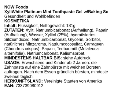 XyliWhite, Platinum Mint Toothpaste Gel w/Baking Soda - 181 grams