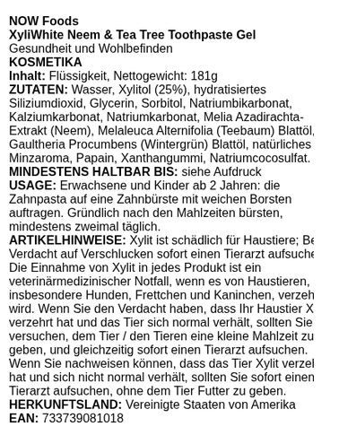 XyliWhite, Neem & Tea Tree Toothpaste Gel - 181 grams