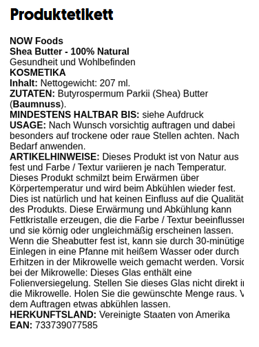 Shea Butter - 100% Natural - 207 ml.