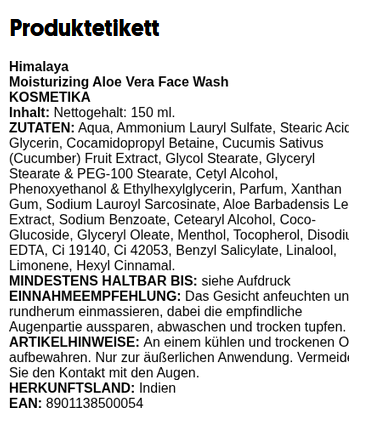 Moisturizing Aloe Vera Face Wash - 150 ml.