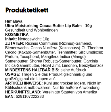 Ultra-feuchtigkeitsspendender Lippenbalsam mit Kakaobutter – 10 Gramm