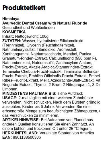 Ayurvedische Zahncreme mit natürlichem Fluorid – 100 Gramm