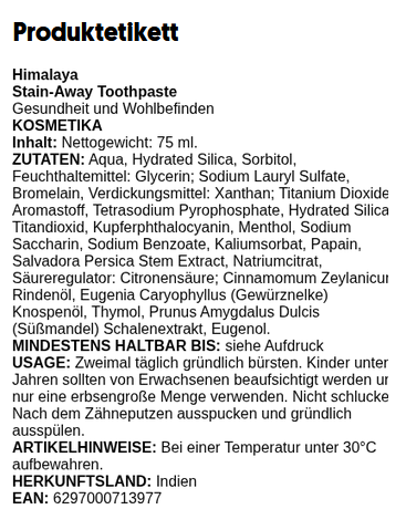 Zahnpasta gegen Flecken - 75 ml.