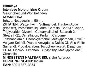 Intensive Moisturizing Cream - 50 ml.