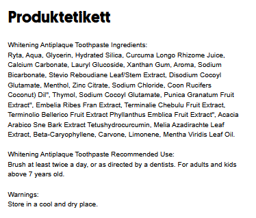 Aufhellende Antiplaque-Zahnpasta mit Kurkuma, Kokosnussöl und Minze – 75 ml.