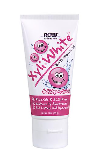 Tube of Now Solutions Kiki White Kids Toothpaste Gel on a white background