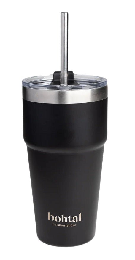 Bohtal Double Insulated Travel Mug with Straw, Black - 600ml. - VitaeSupps
